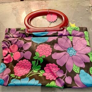 Vintage Floral Clutch Convertible Women's Bag with Faux Tortoise Handle